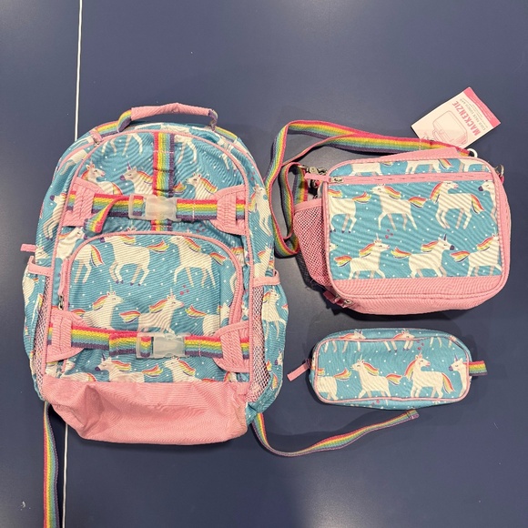Pottery Barn Kids Aqua Unicorn Backpack (Size Large), Lunchbox, pencil case - Picture 1 of 12